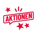 Eine Grafik mit weißem Hintergrund und in roter Schrift steht "Aktionen".