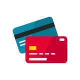 Eine Grafik mit zwei farbigen Kreditkarten.