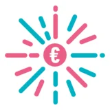 Eine Grafik mit dem Euro-Symbol in der Mitte in blau und rosa.